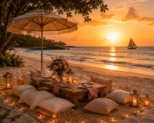 Umbrella at a beach picnic